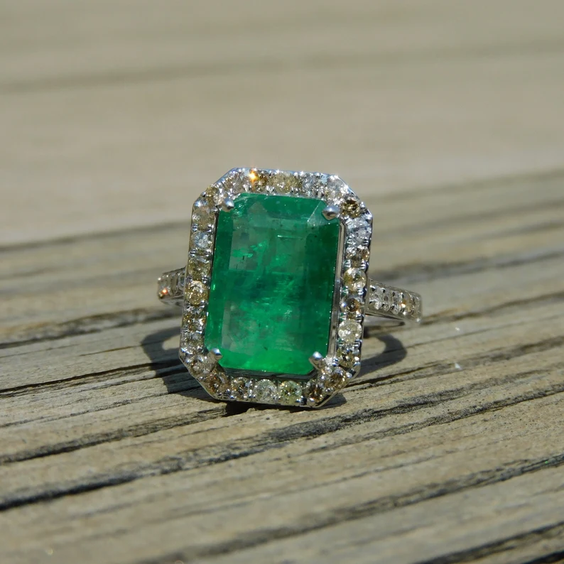 Emerald octagon gold ring