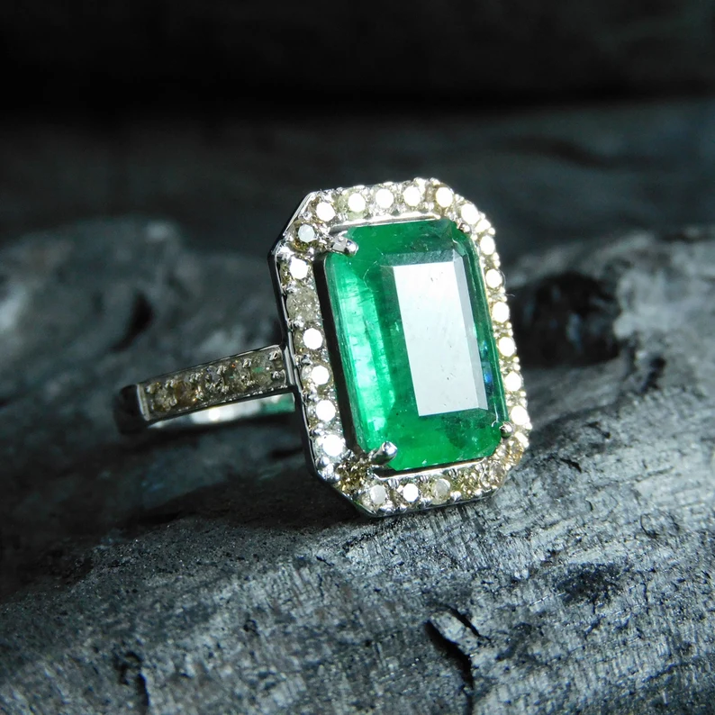 Emerald octagon gold ring