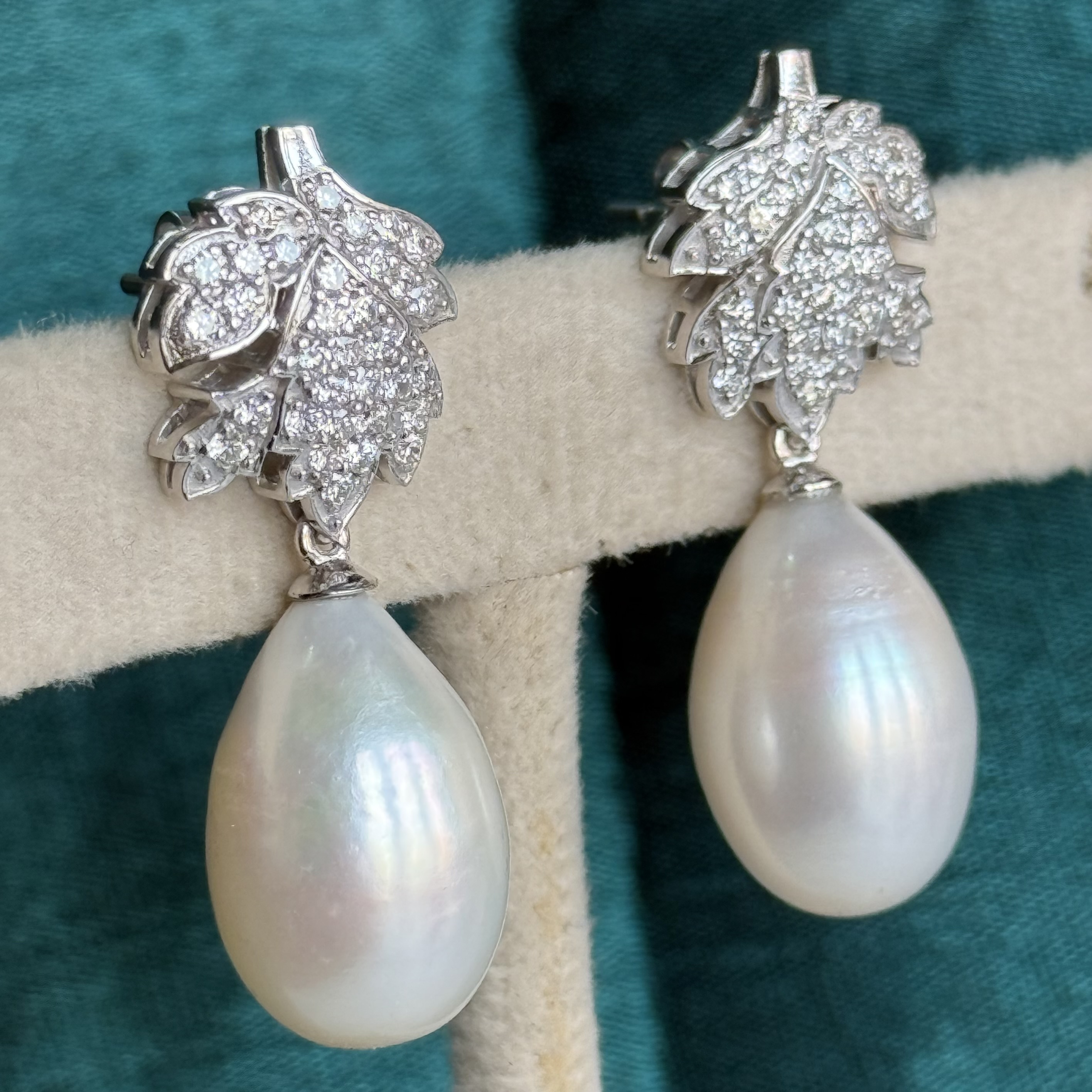 Natural Pearl Drop & Diamond Earrings
