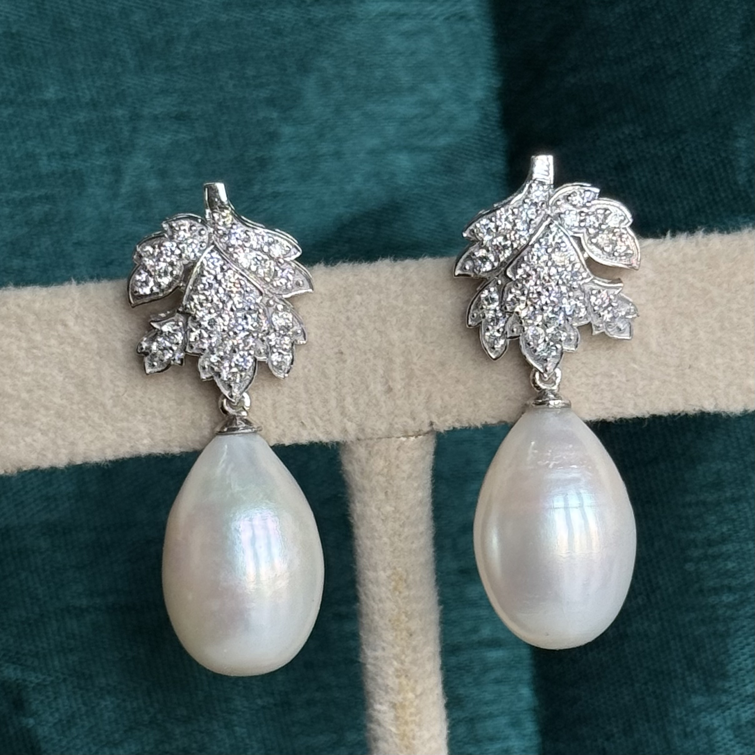 Natural Pearl Drop & Diamond Earrings