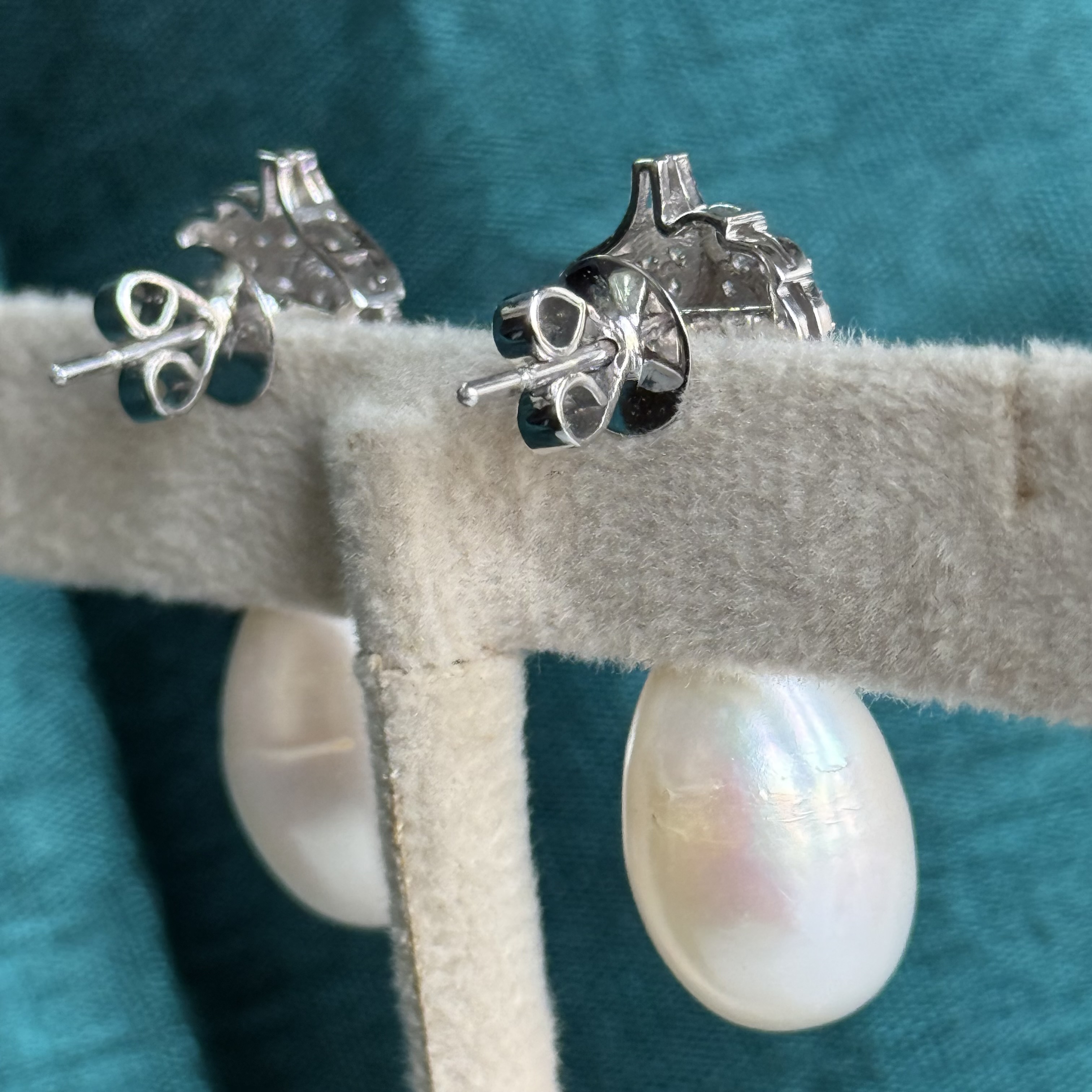 Natural Pearl Drop & Diamond Earrings