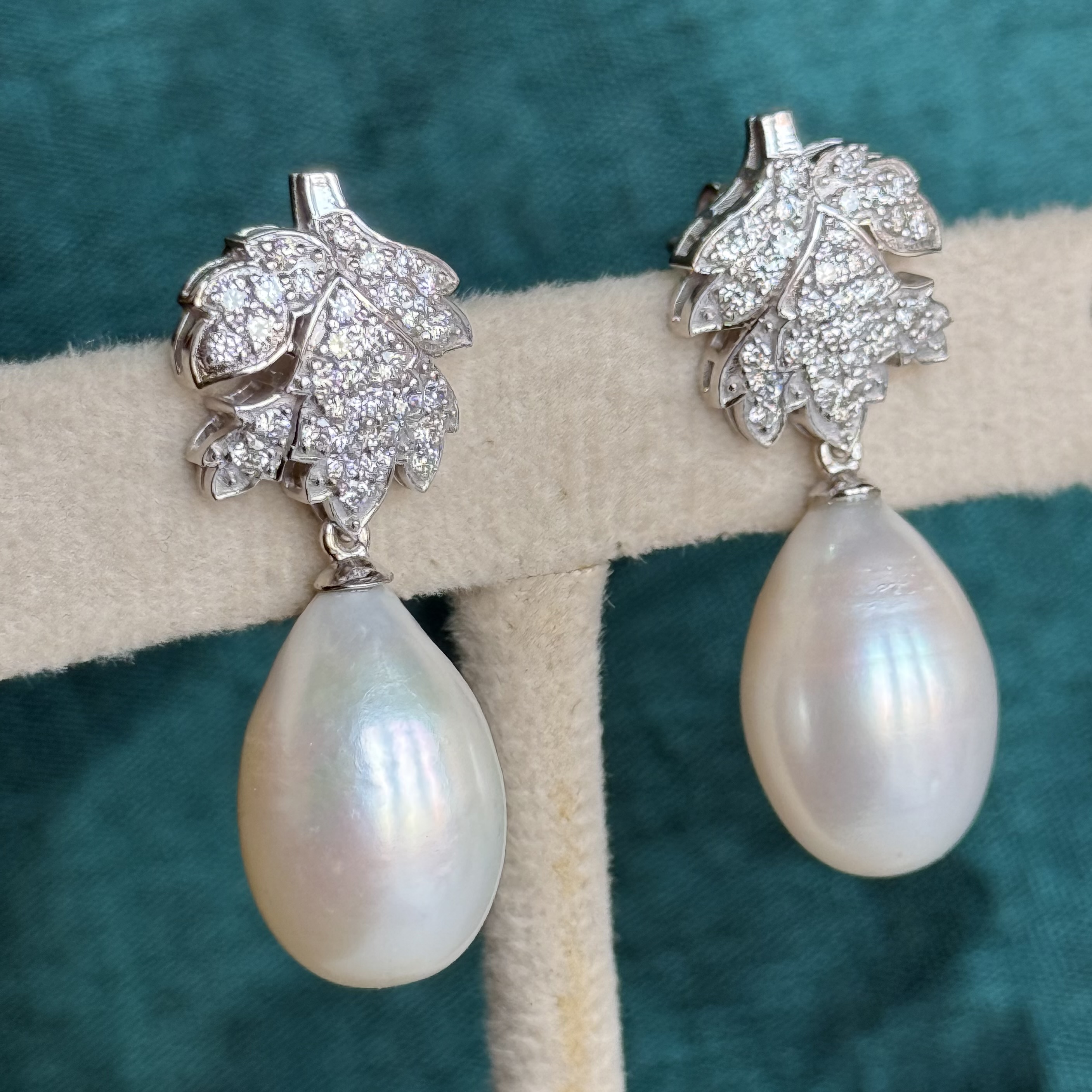 Natural Pearl Drop & Diamond Earrings